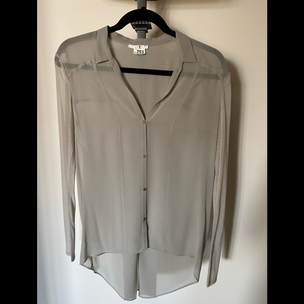 Helmet Lang Hi-Lo silver collared top